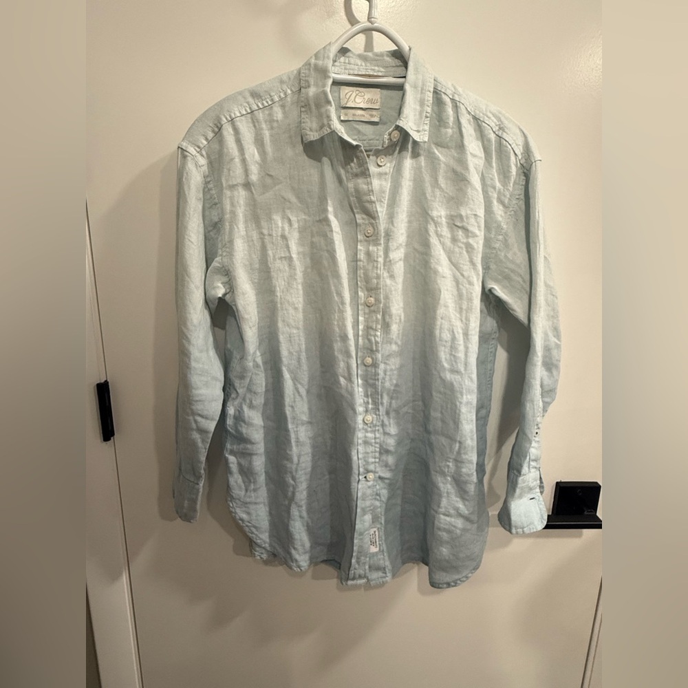 J.Crew Women’s Baird McNutt Irish Linen Relaxed Fit  Blue Ombré Button Up Sz 00